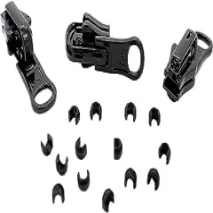 Zipper Repair Kit - #5 YKK Vislon Reversible Sliders - 3 Sliders + 14 Top Stops - Made in The United States - Color: Black