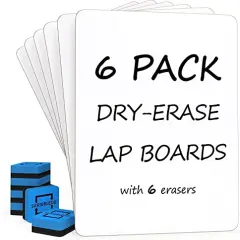 6 Pack Small White Board Dry Erase Boards Classroom Pack Mini White Boards 9"x12&rdquo; Personal Whiteboards for Students Teachers School Supplies Lapboards l 6 Mini Whiteboard Erasers Included