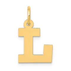 14K Yellow Gold Small Block Intial Letter L Charm Jewerly 18mm x 10mm