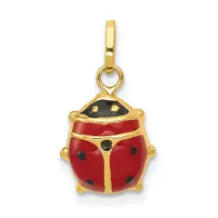 14K Yellow Gold Enameled Ladybug Charm Insect Pendant Jewerly 17mm x 9mm