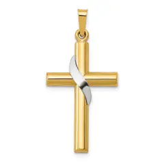 14K Two Tone Gold Cross Charm Pendant Religious Jewelry 33 X 16mm