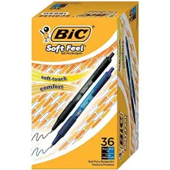 Soft Feel Assorted Colors Retractable Ballpoint Pens, Medium Point (1.0mm), 36-Count Pack, Black and Blue Pens With Soft-Touch Comfort Grip