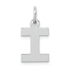 14K White Gold Small Block Intial Letter I Charm Jewerly 18mm x 10mm