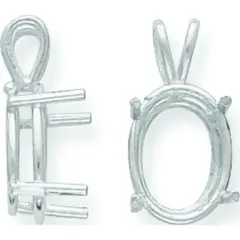 14K White Gold 4 Prong Oval Pendant Setting 4.5x3.5mm