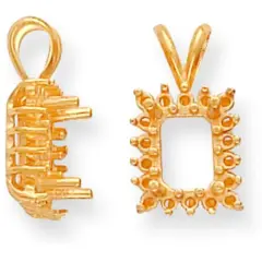 14K Gold 6x4mm Emerald Cut Cluster Pendant Setting
