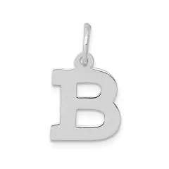 14K White Gold Small Block Intial Letter B Charm Jewerly 18mm x 10mm