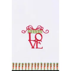 Christmas Present "Love " Embroidered 100% Cotton Beaded Guest Dishtowel