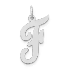 14K White Gold Large Script Initial Letter F Charm Jewerly 22mm x 12mm