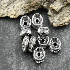 Gunmetal w/ Crystal Rhinestone Rondelle Spacer Beads