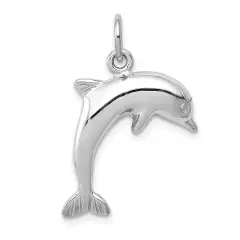 14K White Gold Jumping Dolphin Charm Pendant Jewelry 23mm x 15mm