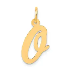 14K Yellow Gold Medium Script Initial Letter O Charm Jewerly 19mm x 10mm