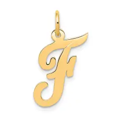 14K Yellow Gold Medium Script Initial Letter F Charm Jewerly 19mm x 10mm