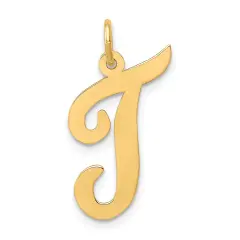 14K Yellow Gold Large Script Initial Letter T Charm Jewerly 22mm x 12mm