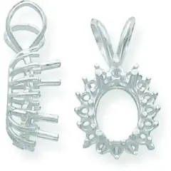 14K White Gold Oval Cluster Pendant Setting (4.00X6.00 To 8.00X10.00Mm)