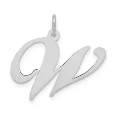 14K White Gold Large Fancy Script Initial W Charm Jewerly 22mm x 17mm