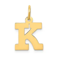 14K Yellow Gold Small Block Intial Letter K Charm Jewerly 18mm x 10mm
