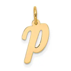 14K Yellow Gold Small Script Initial Letter P Charm Jewerly 17mm x 8mm