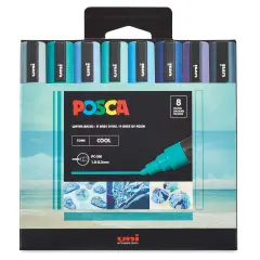 Posca Paint Markers - Set of 8, Cool Tone Colors, Medium Bullet Tip, 2.5 mm