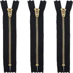 5" YKK Jeans/Pants Brass Zippers #4.5- Black (3 Zippers) ~100% MADE IN USA