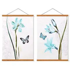 2 Pack Magnetic Poster Hanger Frame, Teak Wood Magnet Poster Frame for Posters, Prints, Photos, Pictures, Maps, Scrolls, and Canvas Artwork