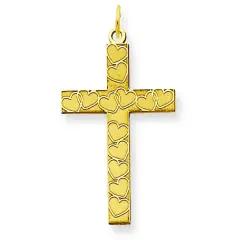 14K Gold Laser Designed Cross Pendant Charm Jewelry 25 x 13mm