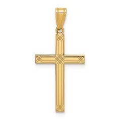 14K Yellow Gold Cross Charm Pendant Religious Jewerly 29mm x 15mm