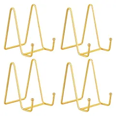 Decolore 4 Pack 4 Inch Display Stands Gold Plate Stands Metal Frame Holder Stand for Picture, Decorative Plate, Photo Easel, Artistic Work Display Stand, Picture Frames
