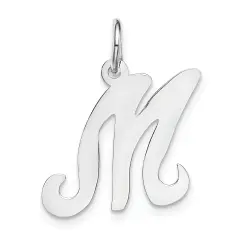 14K White Gold Polished Fancy Initial Letter M Charm Jewerly 20mm x 11mm