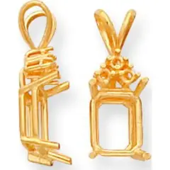 14K Gold 4 Prong 11x9mm Emerald Cut Pendant Setting