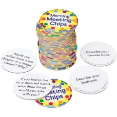 Morning Meeting Chips for Kids - Conversation Starters for PreK through Elementary Classrooms - Students Learn & Improve Communication, Listening, & Vocabulary Skills - Sturdy & Waterproof - Included: 40 Unique Meeting Chips, 6cm