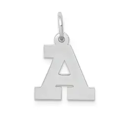 14K White Gold Small Block Intial Letter A Charm Jewerly 18mm x 12mm