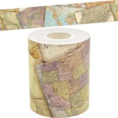 Travel The Map Straight Rolled Border Trim - 50ft - Decorate Bulletin Boards, Walls, Desks, Windows, Doors, Lockers, Schools, Classrooms, Homeschool & Offices