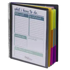 24 Pocket Poly Project Organizer, 1/3-Cut Tab, Letter Size, Gray with Bright Colors (89206)