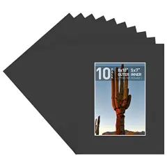 4 Ply Thickness 8x10 Photo Mat with 5x7 Opening, Signature Friendly - Great for Weddings, Baby Showers, Birthdays (Set of 10, Classic Black Color)