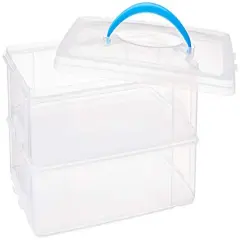 Portable Storage Bin for Tools and Craft, 14.1 x 10.5-Inch Clear BPA-Free Container, Tool Box with Stackable Trays, Microwave, Freezer and Dishwasher Safe