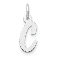 14K White Gold Small Script Initial Letter C Charm Jewerly 17mm x 8mm