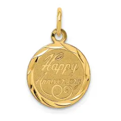 14K Yellow Gold Happy Anniversary Disc Charm Pendant Jewerly 21mm x 13mm