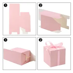 100pcs Wedding Favor Boxes, Paper Gift Boxes 3x3x3 Inches Small Gift Boxes with Ribbons Small Boxes for Gifts, Crafting, Cupcake, Candy, Bridesmaid Proposal Boxes，Easy Assemble Boxes (Pink, 100)