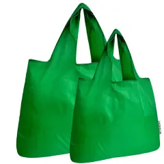 Wrapables Large & Small Foldable Tote Nylon Reusable Grocery Bags, Set of 2 Set of 2, Green