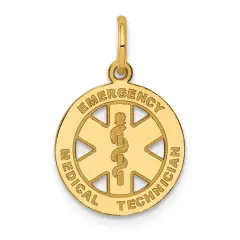 14K Yellow Gold Small High Polish EMT Medical Pendant Jewerly 18.4mm x 13.1mm