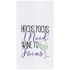 Hocus Pocus I Need Wine to Focus Halloween Embroidered Flour Sack Cotton Kitchen Towel