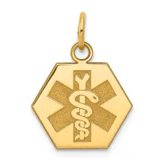 14K Yellow Gold Medical ID Pendant Charm Jewelry 20mm x 15mm