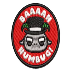 Bah Humbug Funny Christmas Pun Goat Multi-Color Embroidered Iron-On or Hook & Loop Patch Applique