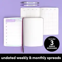 Undated Weekly & Monthly Hardcover Planner (Lavender), 5.7 in x 8 in, Includes Dotted Note Pages & 8 Sticker Sheets