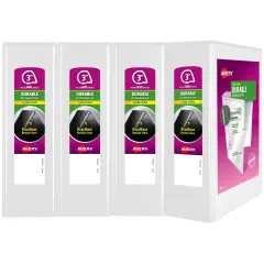 Avery Durable View 3 Ring Binders, 3" Slant Rings, 4 White Binders (17030)