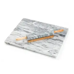 Fox Run Gray Marble Pastry Board and Matching Rolling Pin Gift Set