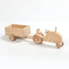 Eli & Mattie Amish Made Handcrafted Child Tractor and Trailer Toy Set