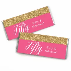 Big Dot of Happiness Chic 50th Birthday - Pink and Gold - Candy Bar Wrappers Birthday Party Favors - Set of 24