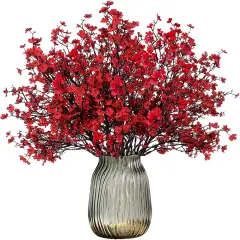 6 Bundles Baby's Breath: UV Resistant Faux Silk Bouquets Red