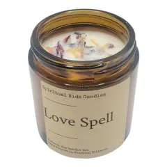 Love Spell Candle 4oz Hand Poured with All Natural Soy Wax and Fragrant/ Essential Oils! | Birthday Gift | Christmas Gift | Floral Candle | Dried Flowers